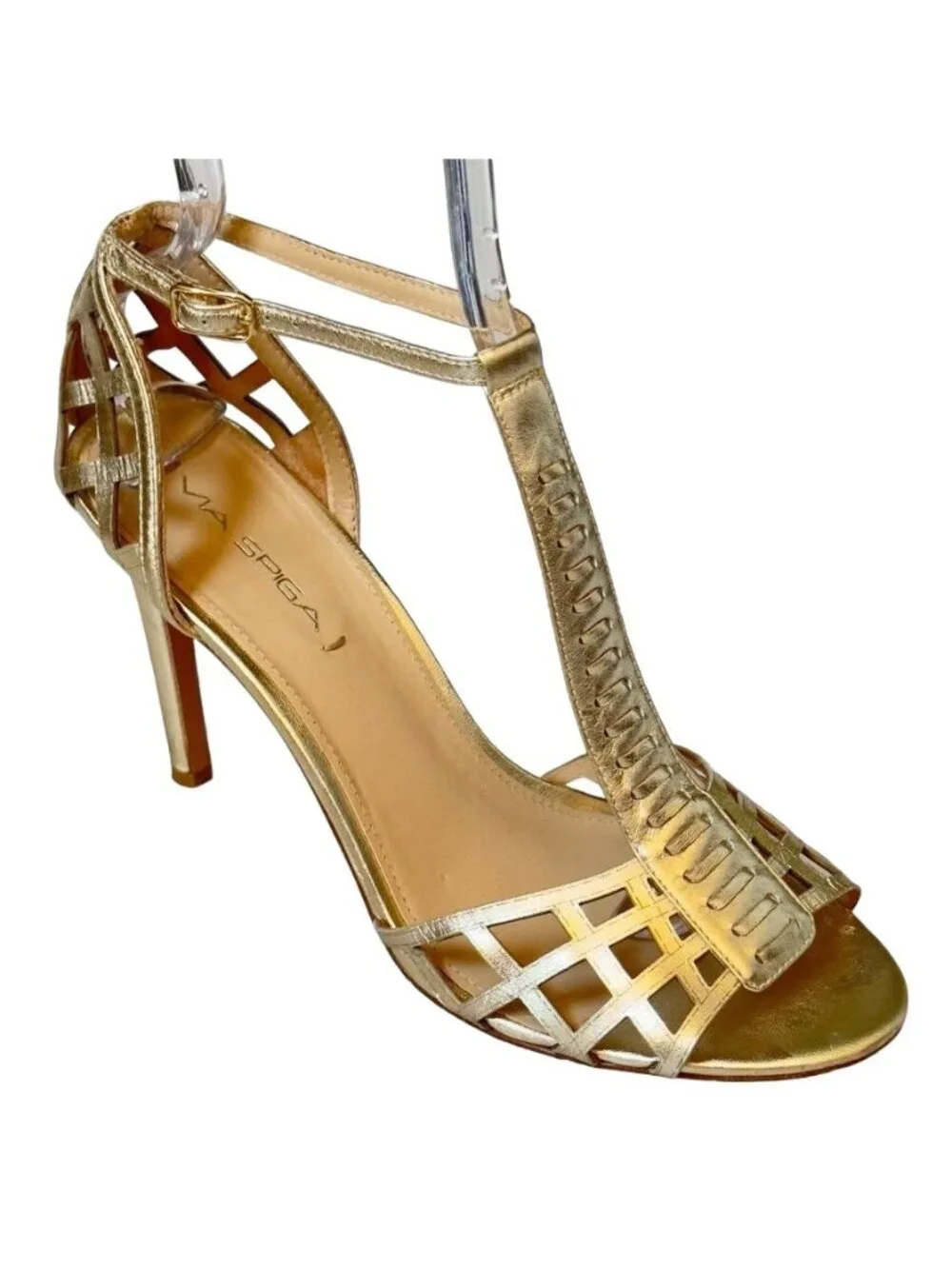 VIA SPIGA Women's Shoes Gold Leather Heels Stilettos Size 9.5M Eu 41